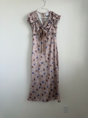 MARBLE Pink Floral Midi Dress with Blue Accents